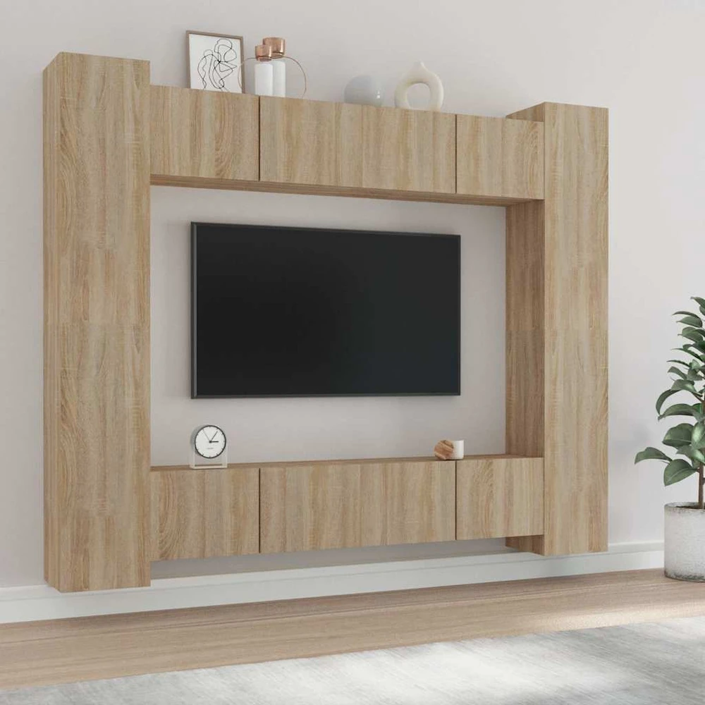 TV staliukas Televizoriaus spintelių komplektas, 8 dalių, ąžuolo, mediena