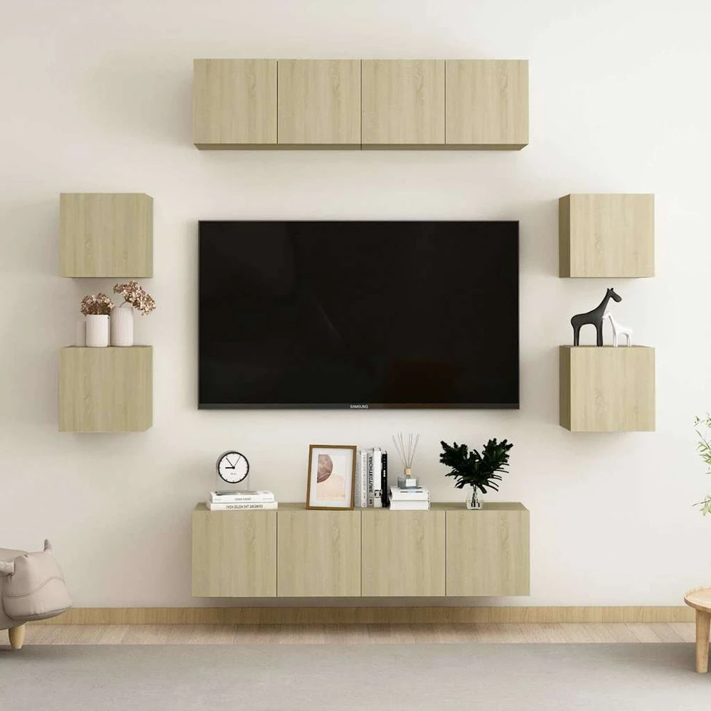 TV staliukas Televizoriaus spintelių komplektas, 8 dalių, ąžuolo, mediena