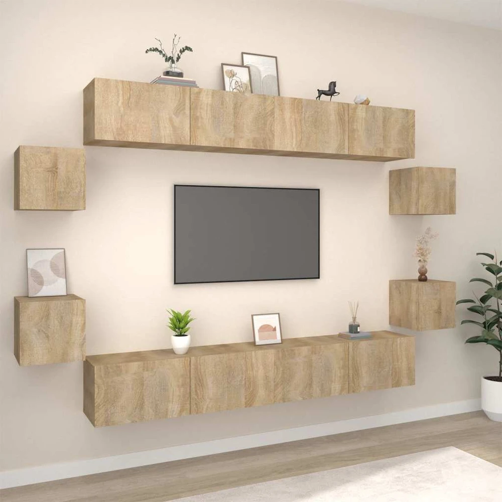 TV staliukas Televizoriaus spintelių komplektas, 8 dalių, ąžuolo, mediena