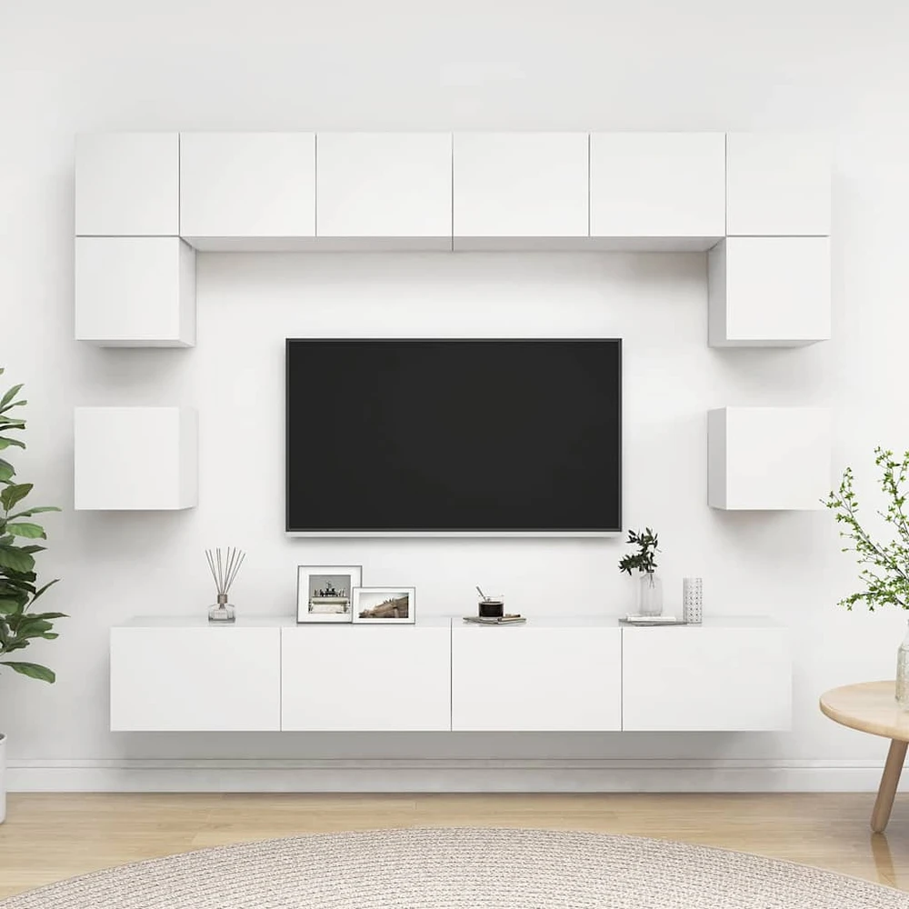 TV staliukas Televizoriaus spintelių komplektas, 8 dalių, baltas, mediena