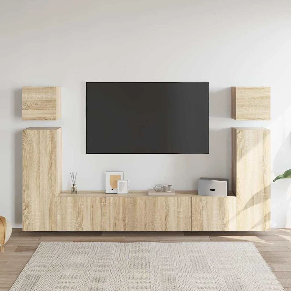 TV staliukas Televizoriaus spintelių komplektas, 8 dalių, ąžuolo, mediena
