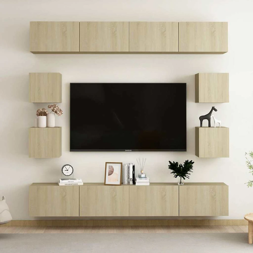 TV staliukas Televizoriaus spintelių komplektas, 8 dalių, ąžuolo, mediena