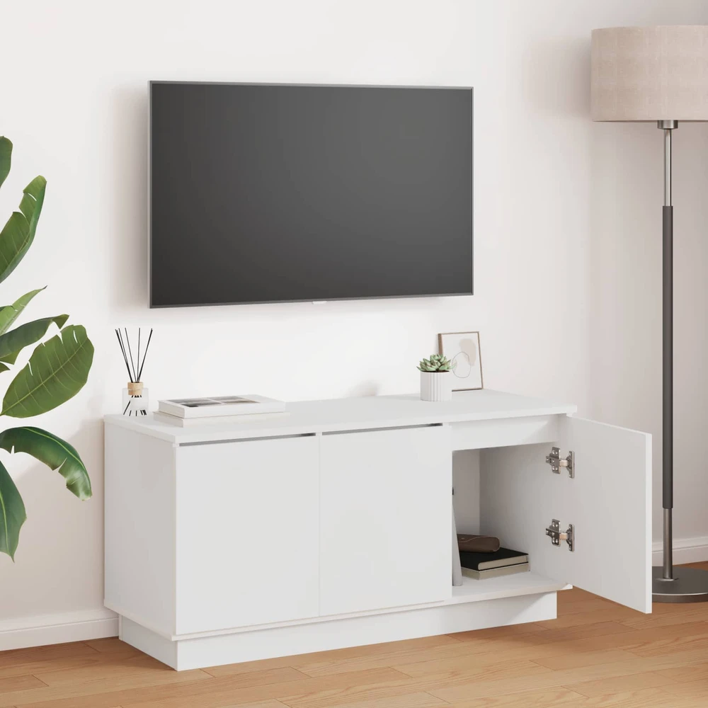 TV staliukas Televizoriaus spintelė 100 x 38 x 49 cm Balta Apdirbta mediena