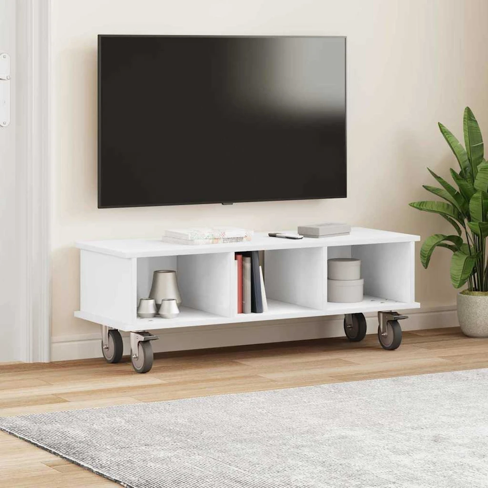 TV staliukas Televizoriaus stovas 100 x 35 x 35 cm Balta Apdirbta mediena