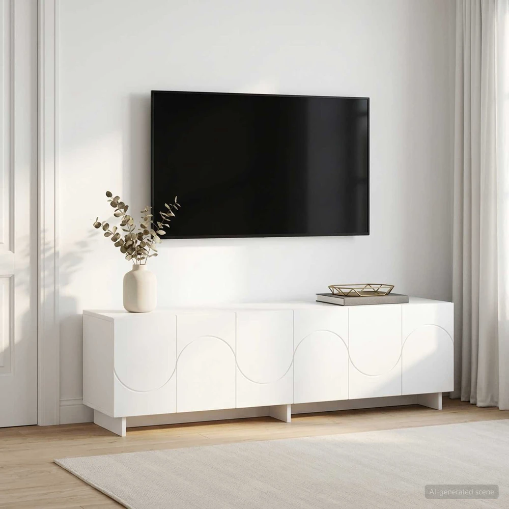 TV staliukas Televizoriaus stovas 140 x 34,5 x 40 cm Balta Apdirbta mediena