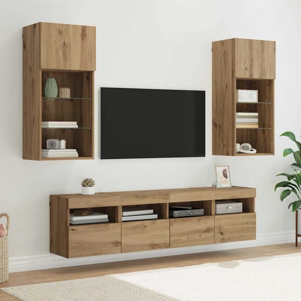 TV staliukas Televizorių sieniniai baldai su LED 5 vnt. Amatininkų ąžuolas