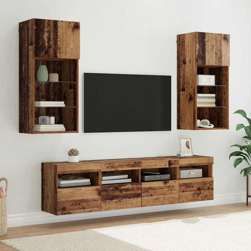 TV staliukas Televizorių sieniniai baldai su LED 5 vnt. Senovinis medis