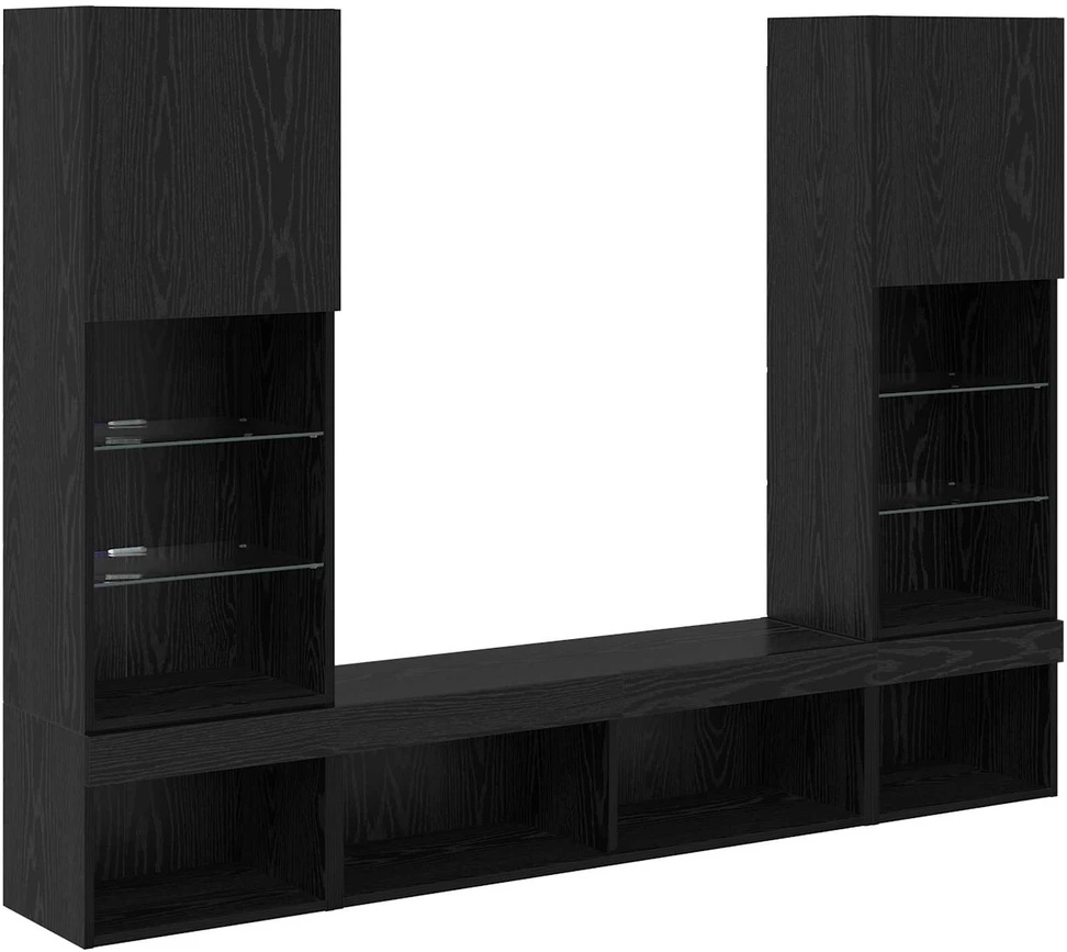 TV staliukas Televizorių sieniniai baldai su LED 5 vnt. Juodas ąžuolas