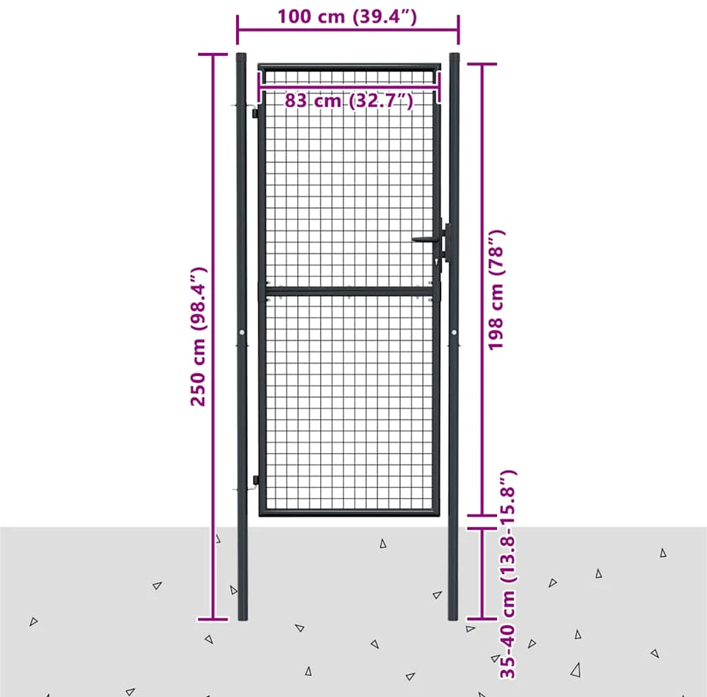 Tinkliniai sodo vartai, pilki, 100x250cm, galvanizuotas plienas