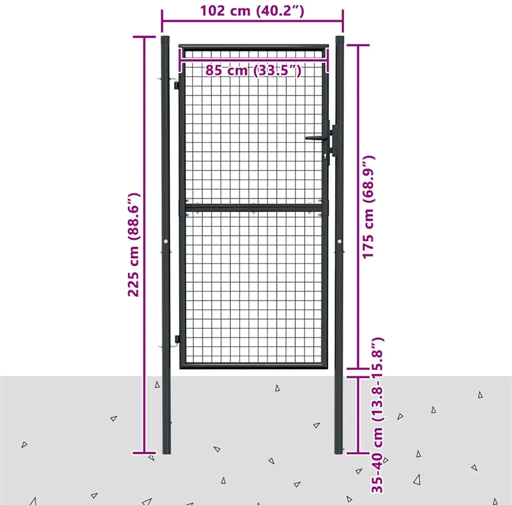 Tinkliniai sodo vartai, pilki, 100x225cm, galvanizuotas plienas