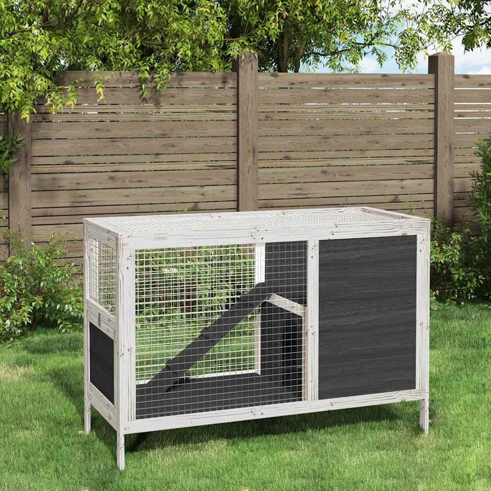 Triušių narvas, pilkas, 103x44x69,5cm, pušies medienos masyvas