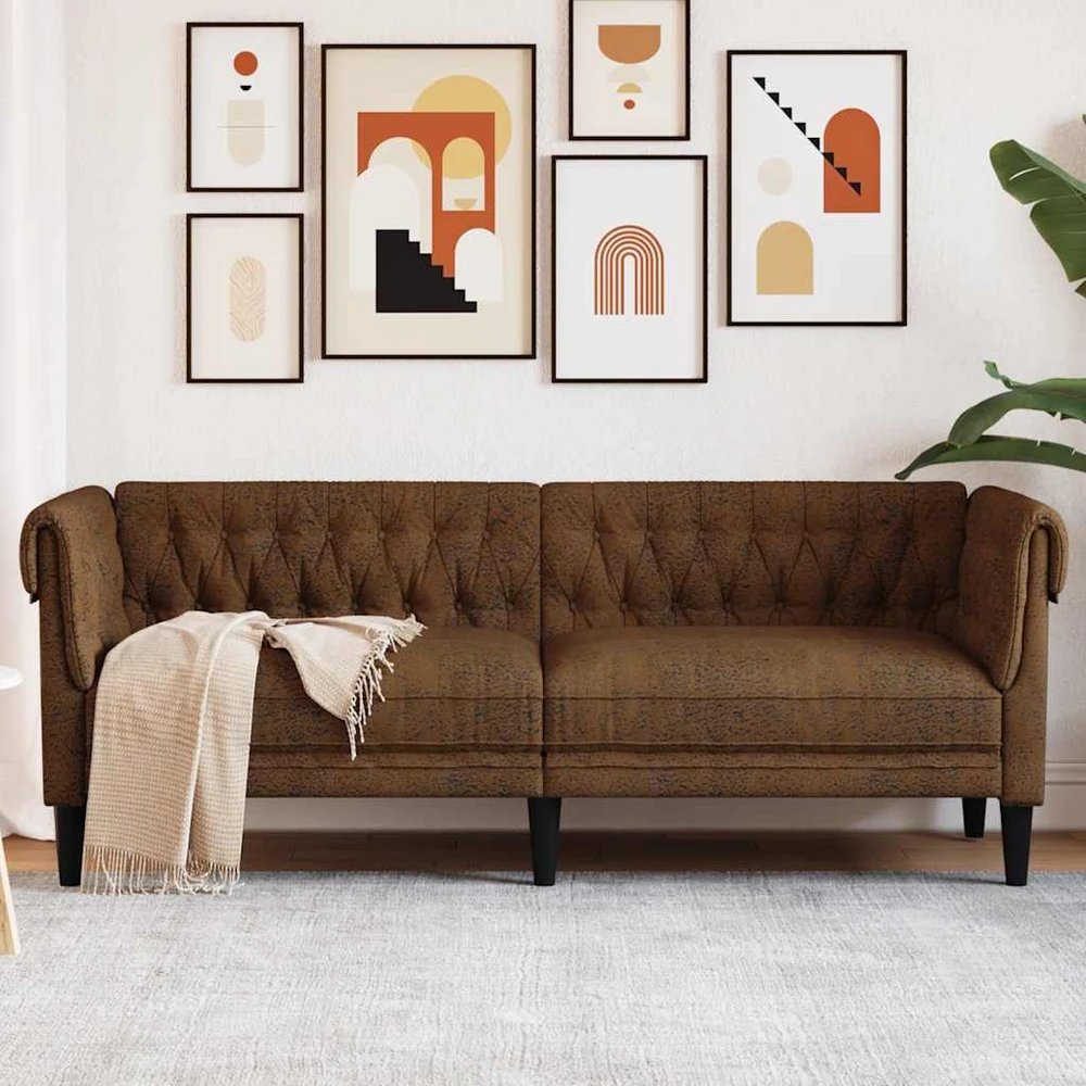 Trivietė chesterfield sofa, rudos spalvos, audinys