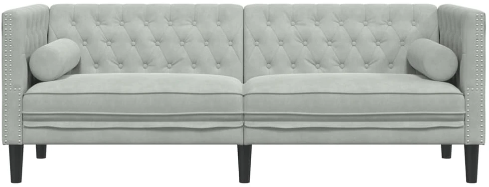 Trivietė chesterfield sofa su pagalvėlėmis, pilka, aksomas