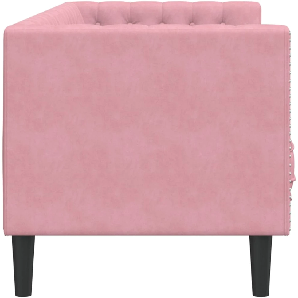 Trivietė chesterfield sofa su pagalvėlėmis, rožinė, aksomas