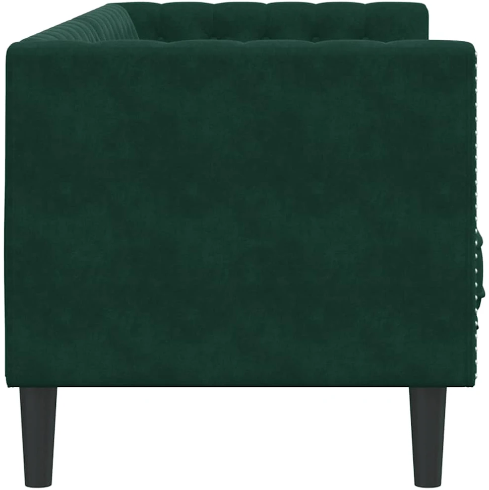 Trivietė chesterfield sofa su pagalvėlėmis, žalia, aksomas