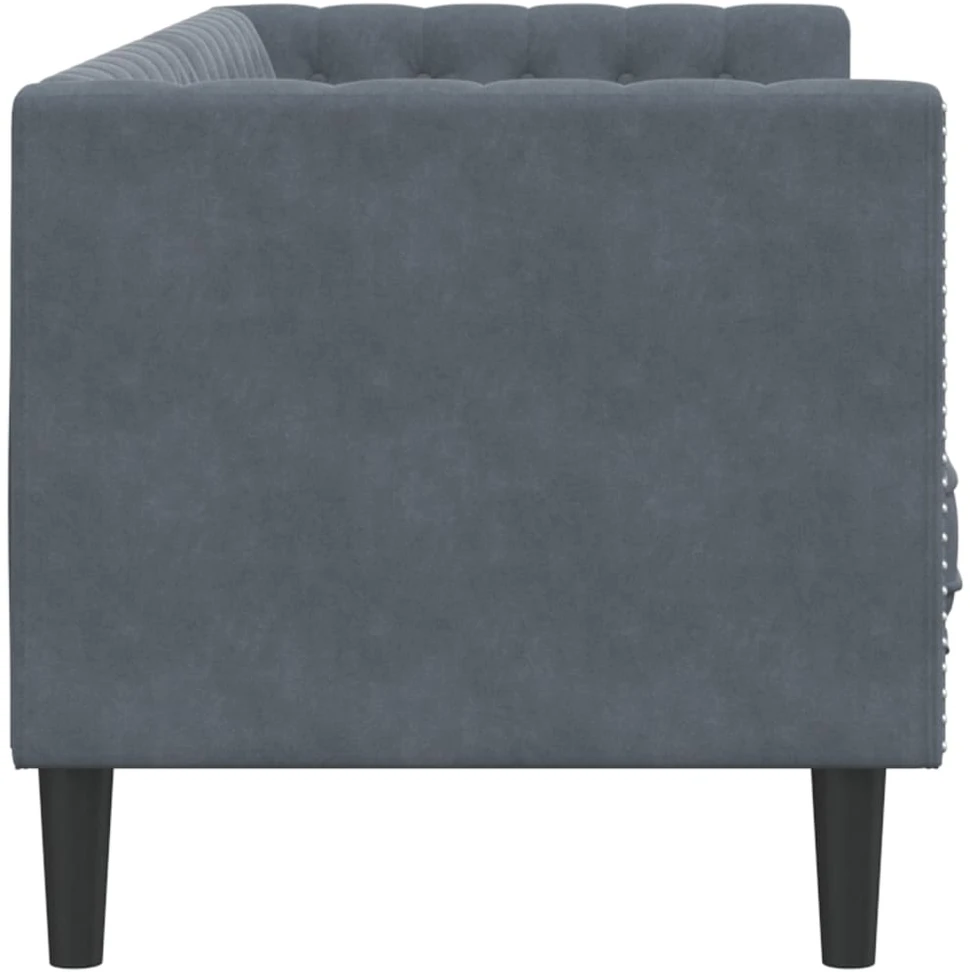 Trivietė chesterfield sofa su pagalvėlėmis, pilka, aksomas