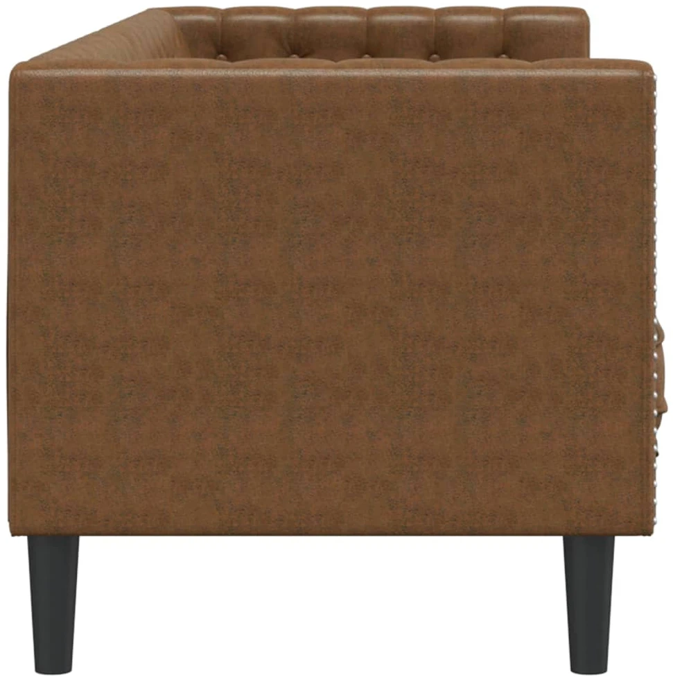 Trivietė chesterfield sofa su pagalvėlėmis, ruda, dirbtinė oda
