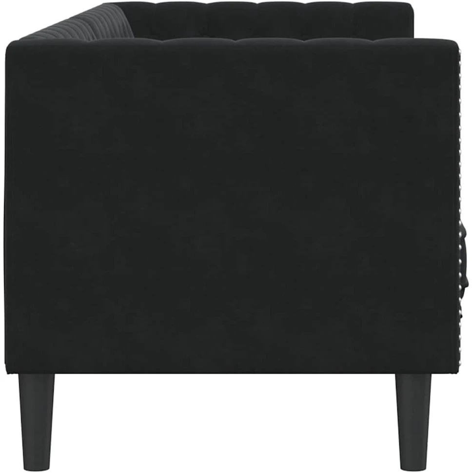 Trivietė chesterfield sofa su pagalvėlėmis, juoda, aksomas