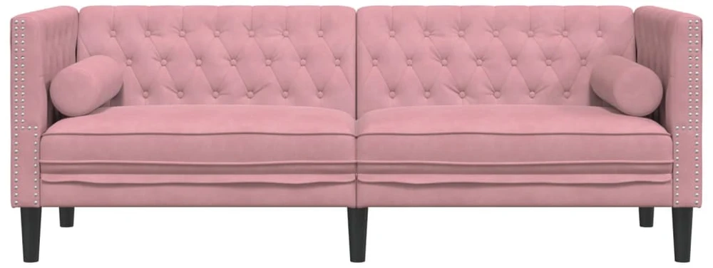 Trivietė chesterfield sofa su pagalvėlėmis, rožinė, aksomas