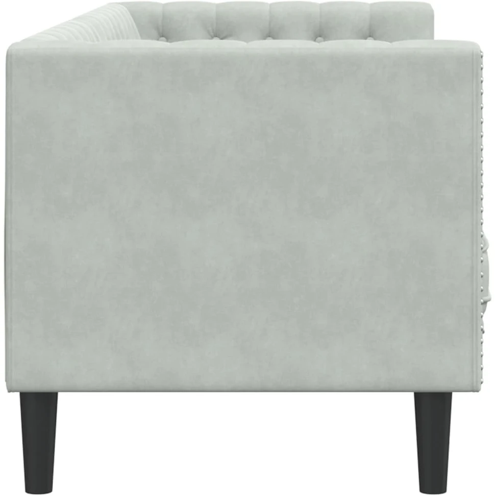 Trivietė chesterfield sofa su pagalvėlėmis, pilka, aksomas