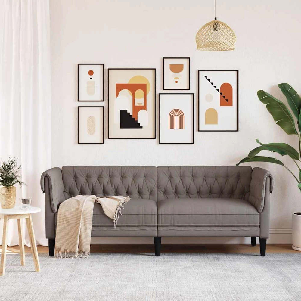 Trivietė chesterfield sofa, taupe spalvos, audinys