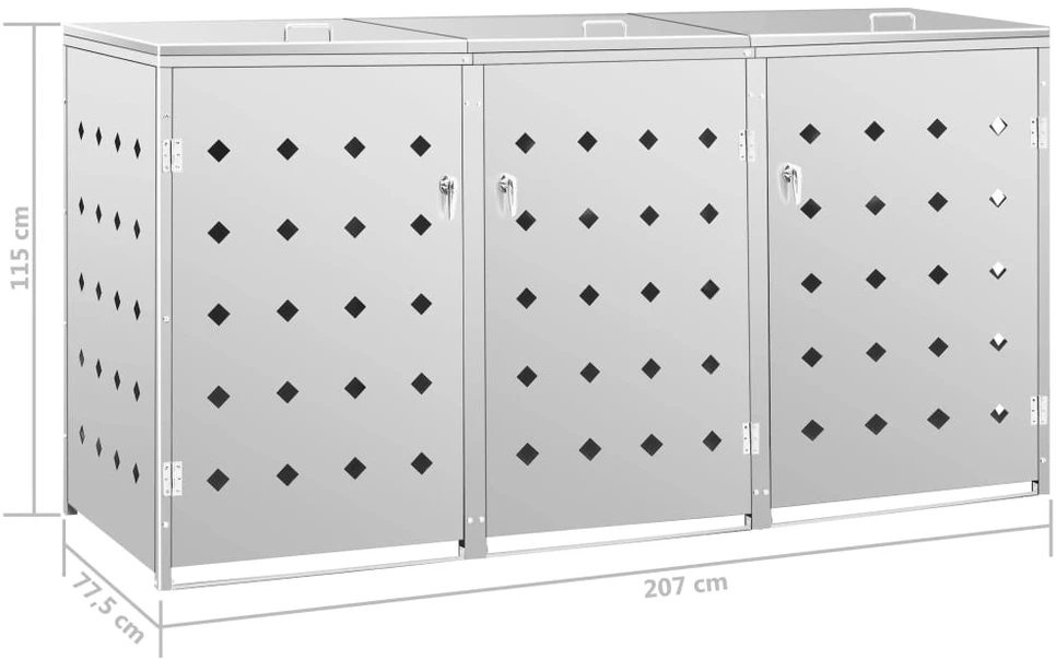 Trivietė konteinerių su ratukais pastogė, 240l, plienas