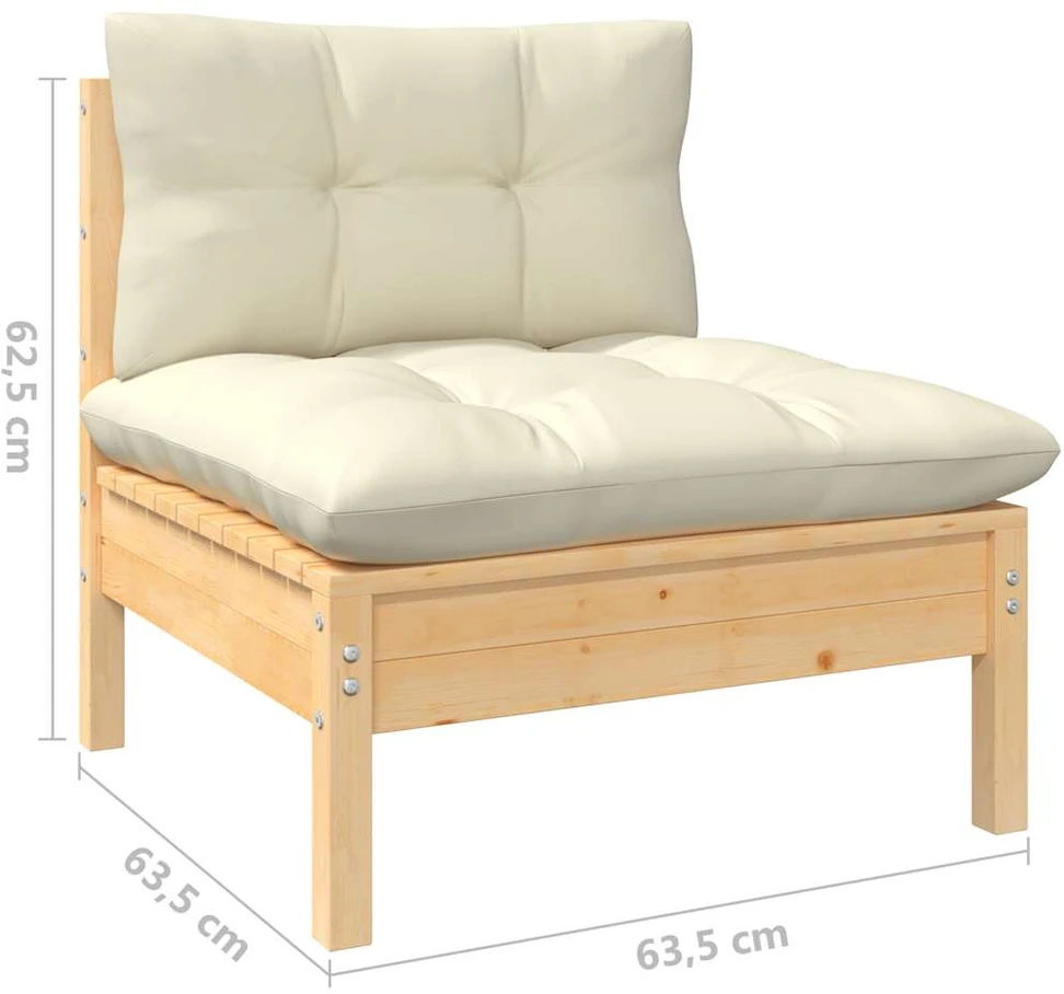 Trivietė sodo sofa su kreminėmis pagalvėlėmis, pušies masyvas