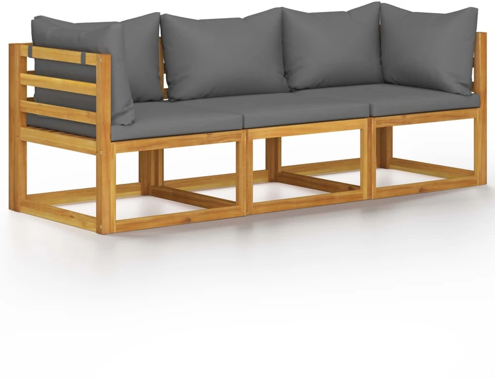 Trivietė sodo sofa su pagalvėlėmis, akacijos medienos masyvas