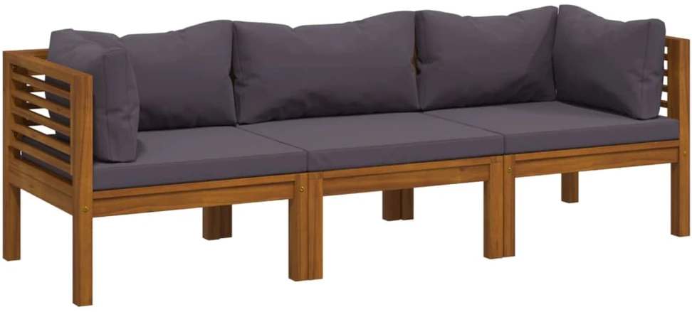 Trivietė sodo sofa su pagalvėlėmis, akacijos medienos masyvas