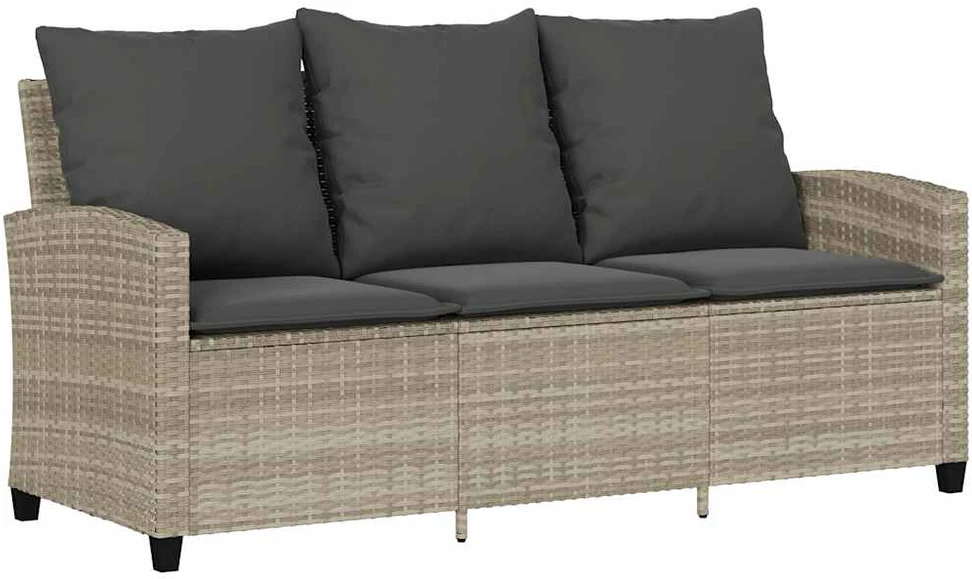 Trivietė sodo sofa su pagalvėlėmis ir staliuku, šviesiai pilka