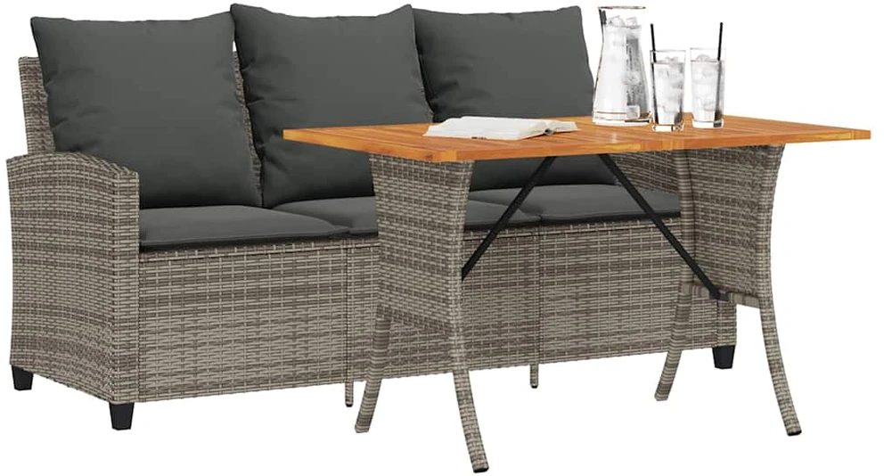 Trivietė sodo sofa su pagalvėlėmis ir staliuku, pilkos spalvos