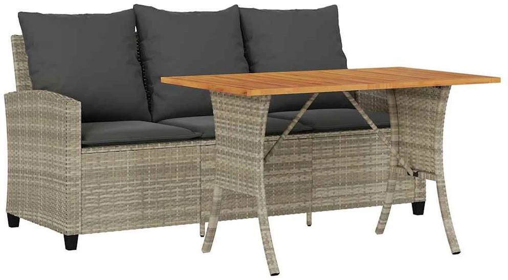 Trivietė sodo sofa su pagalvėlėmis ir staliuku, šviesiai pilka