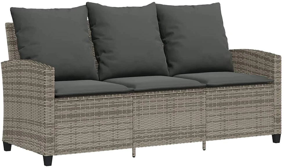 Trivietė sodo sofa su pagalvėlėmis ir staliuku, pilkos spalvos