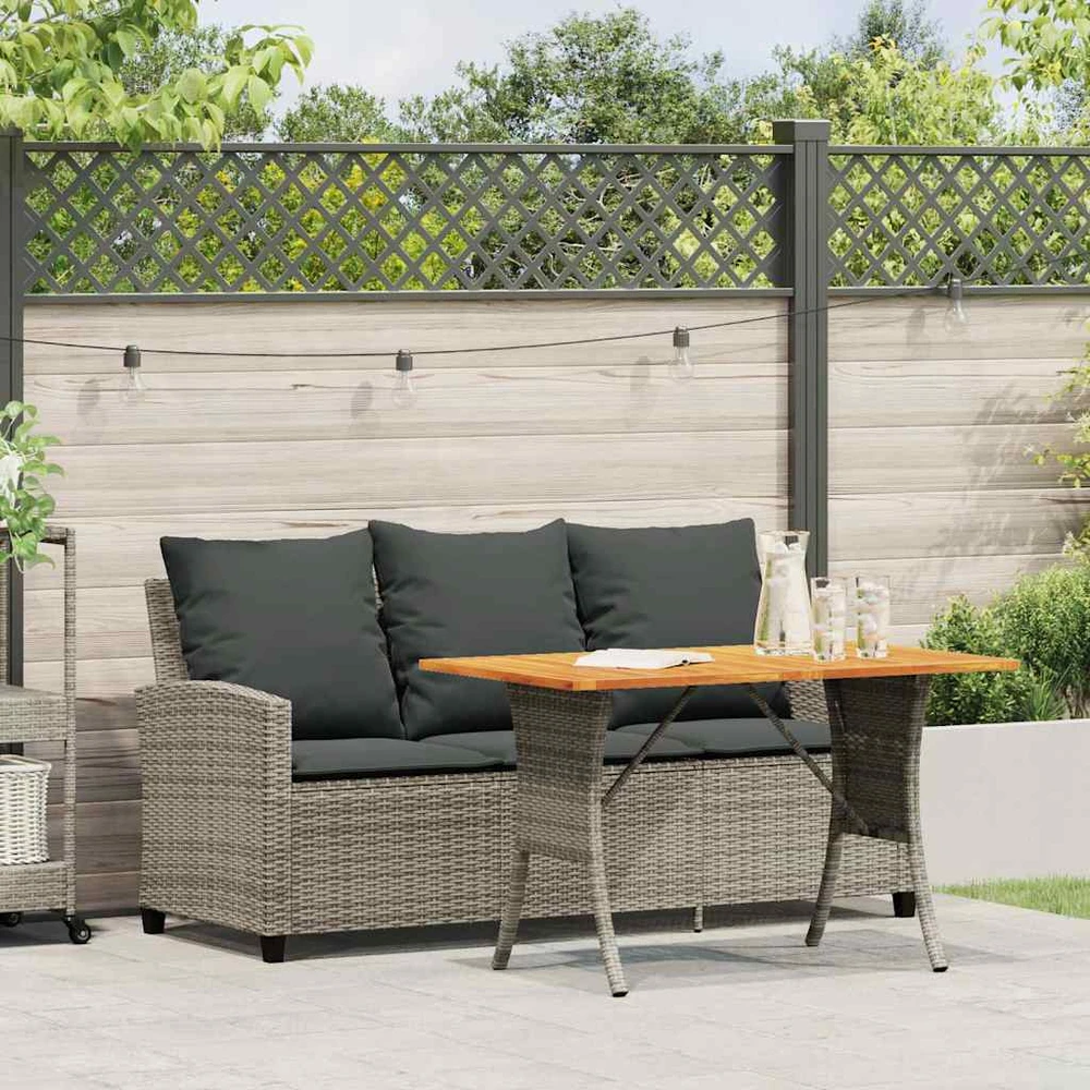 Trivietė sodo sofa su pagalvėlėmis ir staliuku, pilkos spalvos
