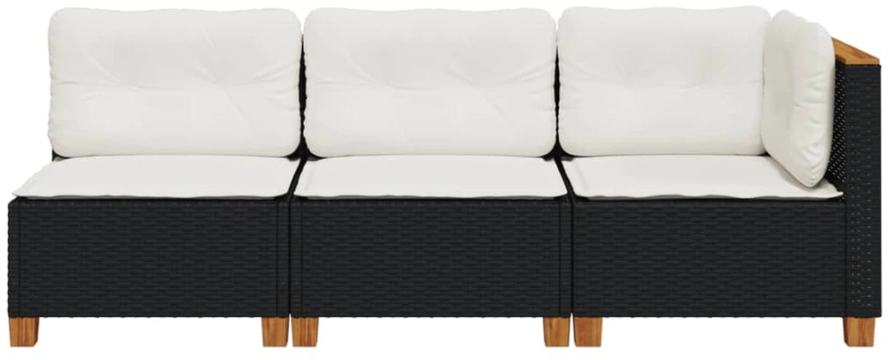 Trivietė sodo sofa su pagalvėlėmis, juodos spalvos, poliratanas