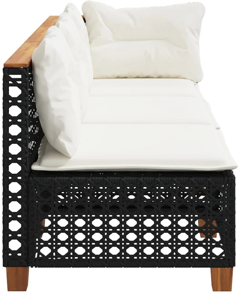 Trivietė sodo sofa su pagalvėlėmis, juodos spalvos, poliratanas