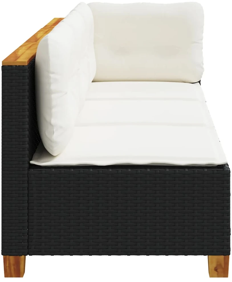 Trivietė sodo sofa su pagalvėlėmis, juodos spalvos, poliratanas