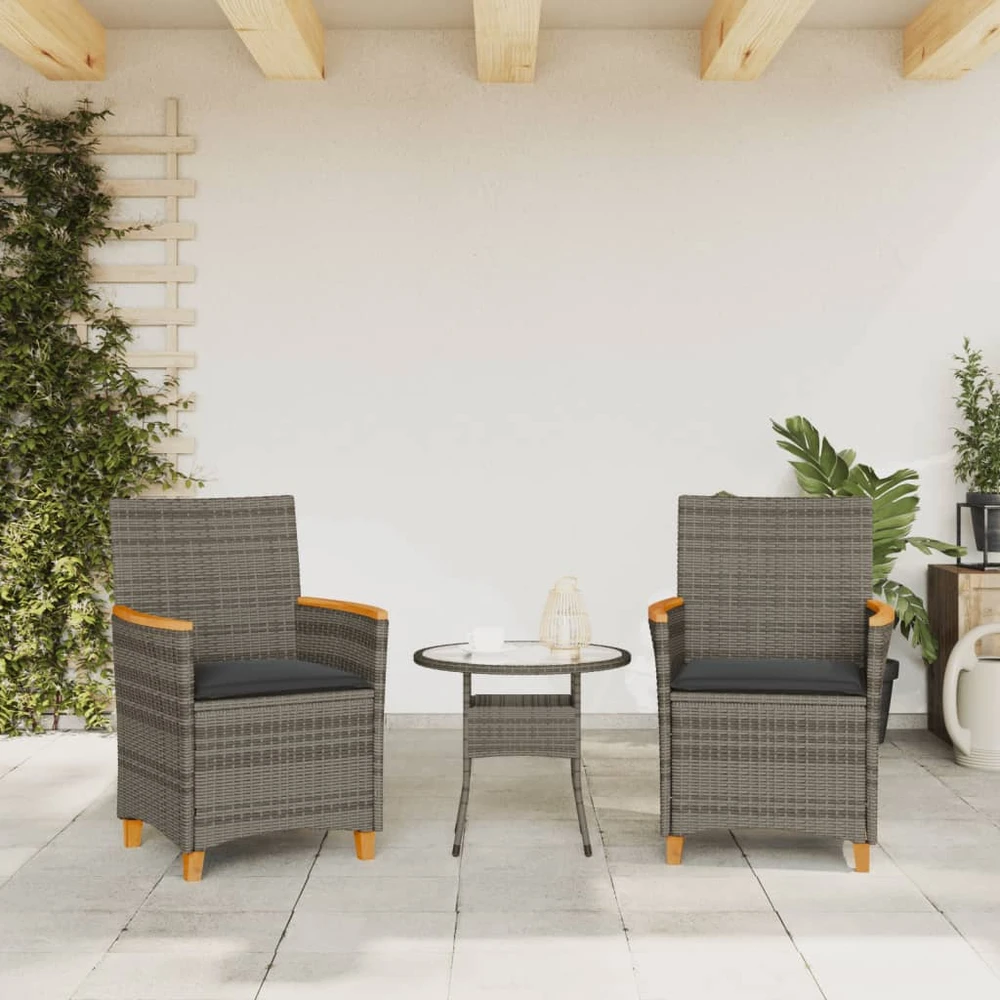 Trivietė sodo sofa su pagalvėlėmis, juodos spalvos, poliratanas