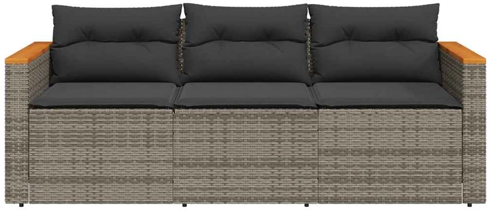 Trivietė sodo sofa su pagalvėlėmis, pilkos spalvos, poliratanas