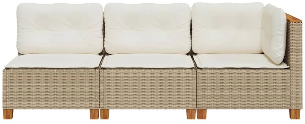 Trivietė sodo sofa su pagalvėlėmis, smėlio spalvos, poliratanas
