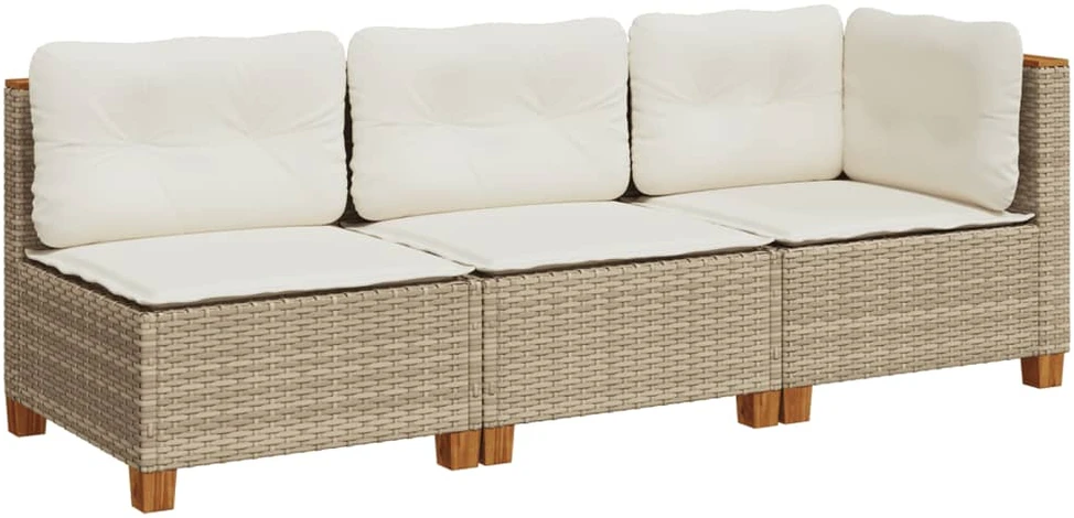 Trivietė sodo sofa su pagalvėlėmis, smėlio spalvos, poliratanas