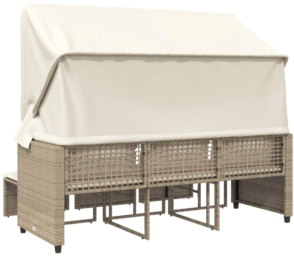Trivietė sodo sofa su skliautu/taburetėmis, smėlio, poliratanas