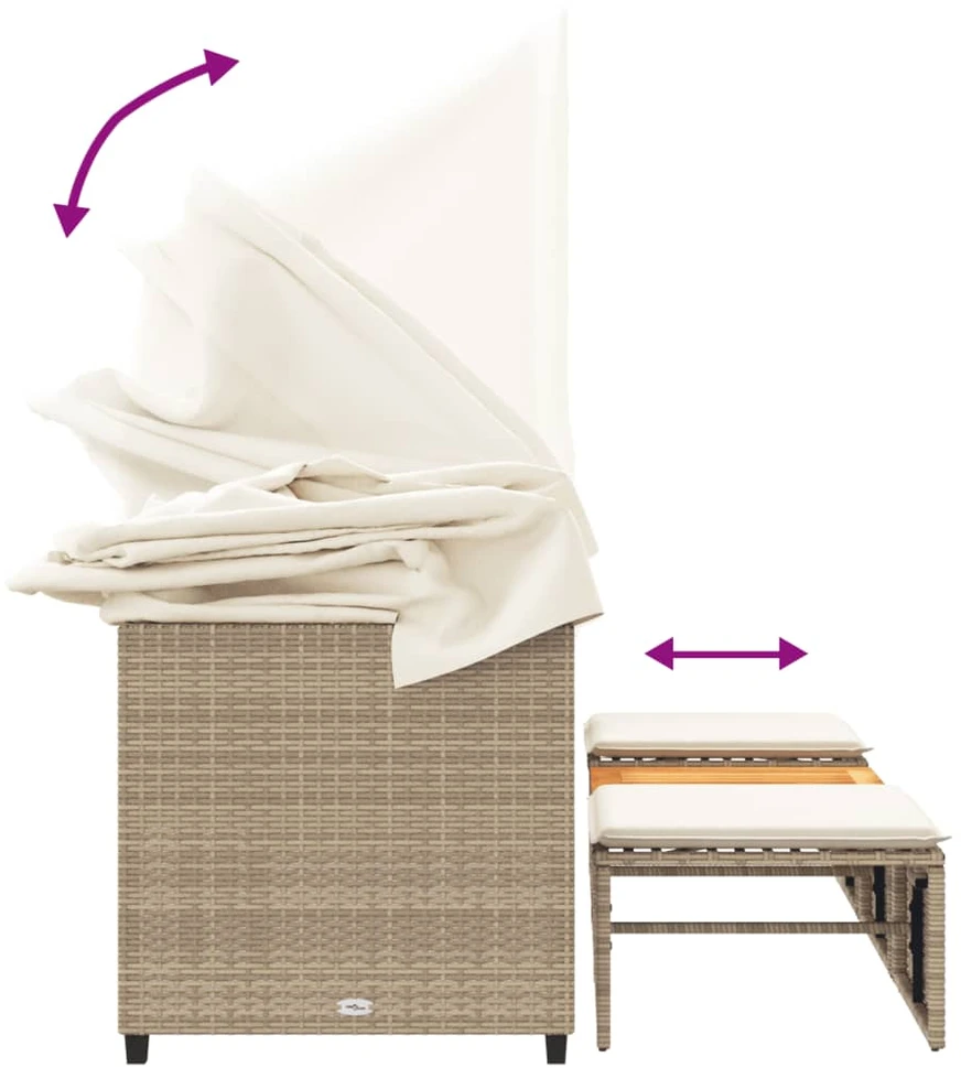 Trivietė sodo sofa su skliautu/taburetėmis, smėlio, poliratanas