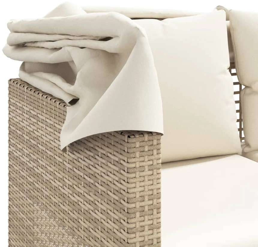Trivietė sodo sofa su skliautu/taburetėmis, smėlio, poliratanas