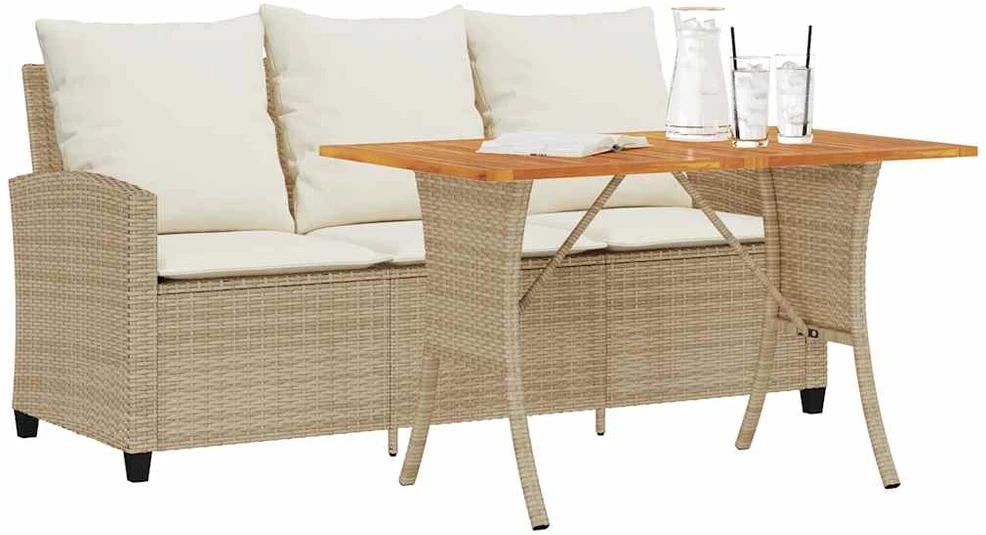 Trivietė sodo sofa su staliuku ir pagalvėlėmis, smėlio spalvos