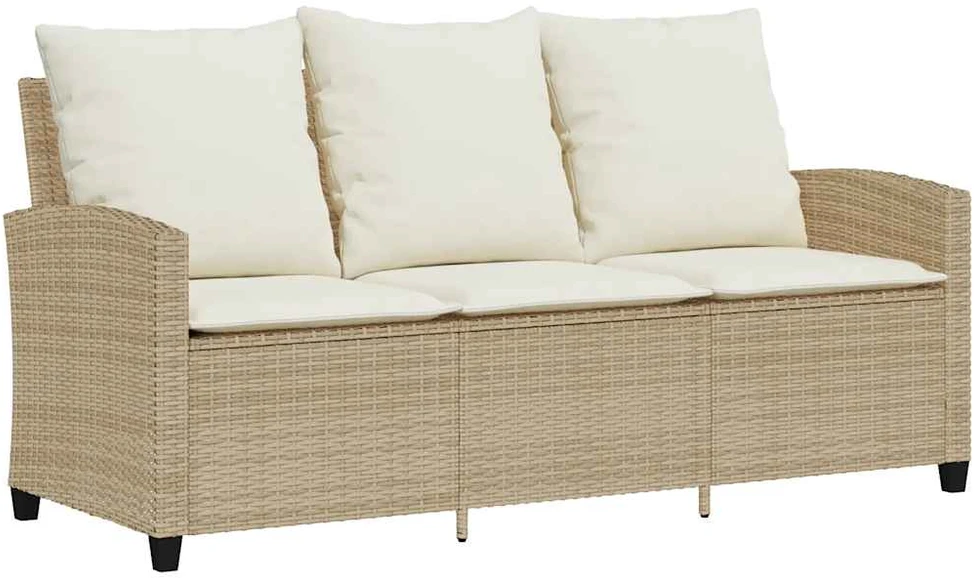 Trivietė sodo sofa su staliuku ir pagalvėlėmis, smėlio spalvos