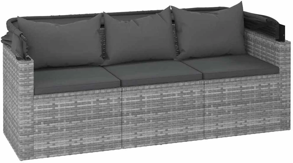 Trivietė sodo sofa su stogeliu ir pakoja, pilka, poliratanas