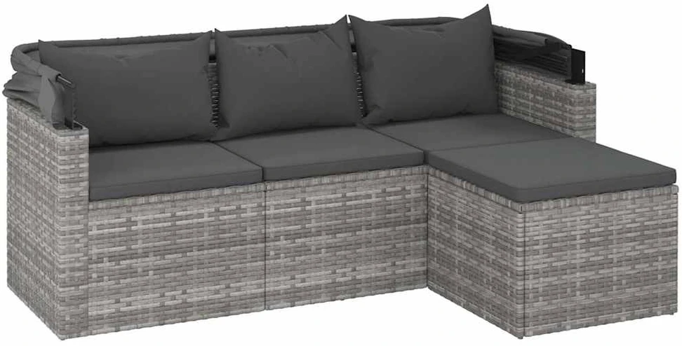 Trivietė sodo sofa su stogeliu ir pakoja, pilka, poliratanas