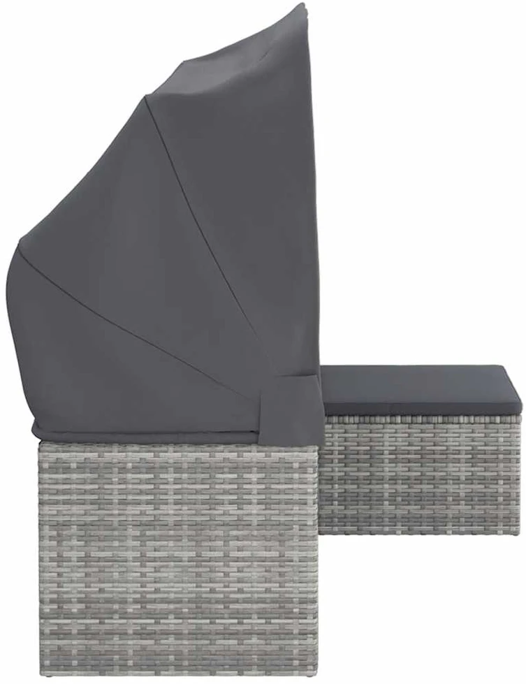 Trivietė sodo sofa su stogeliu ir pakoja, pilka, poliratanas