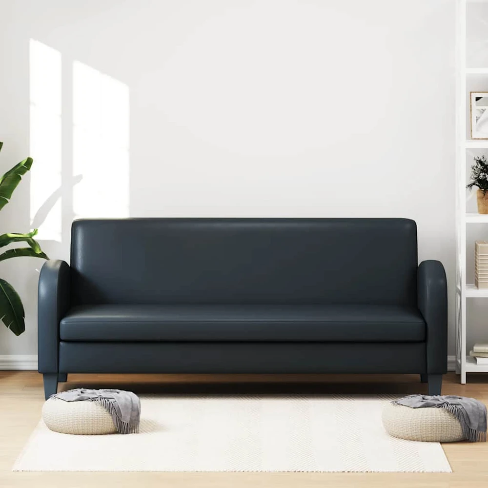Trivietė sofa, dirbtinė oda, juoda